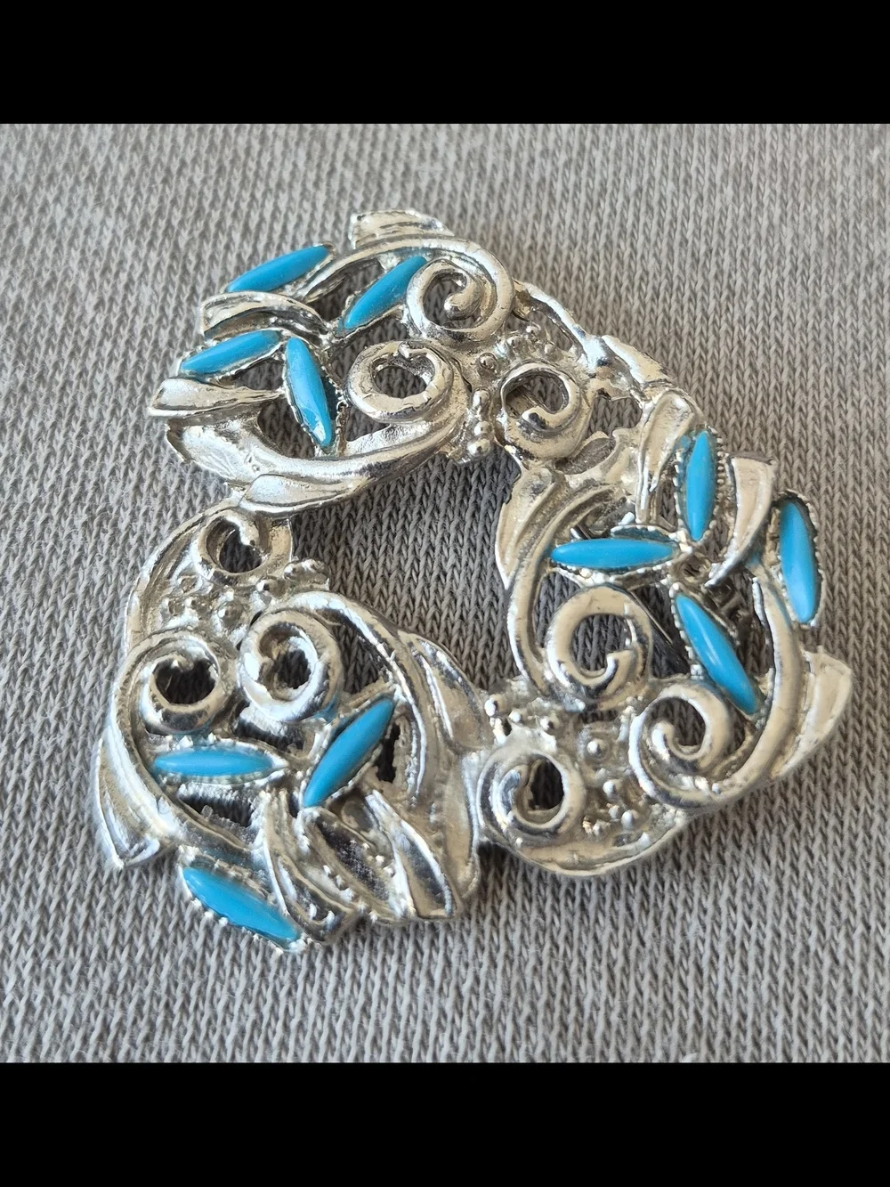 Turquoise-Accent Silver Floral Brooch - Women Jewelry